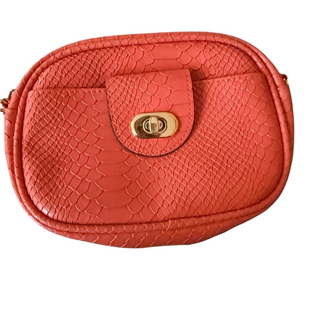 Coral Textured Clutch with Gold Clasp